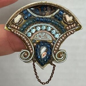 VTG Adaya Israeli Designer Mosaic Brooch Pin Mixed Media Boho Maximalist
